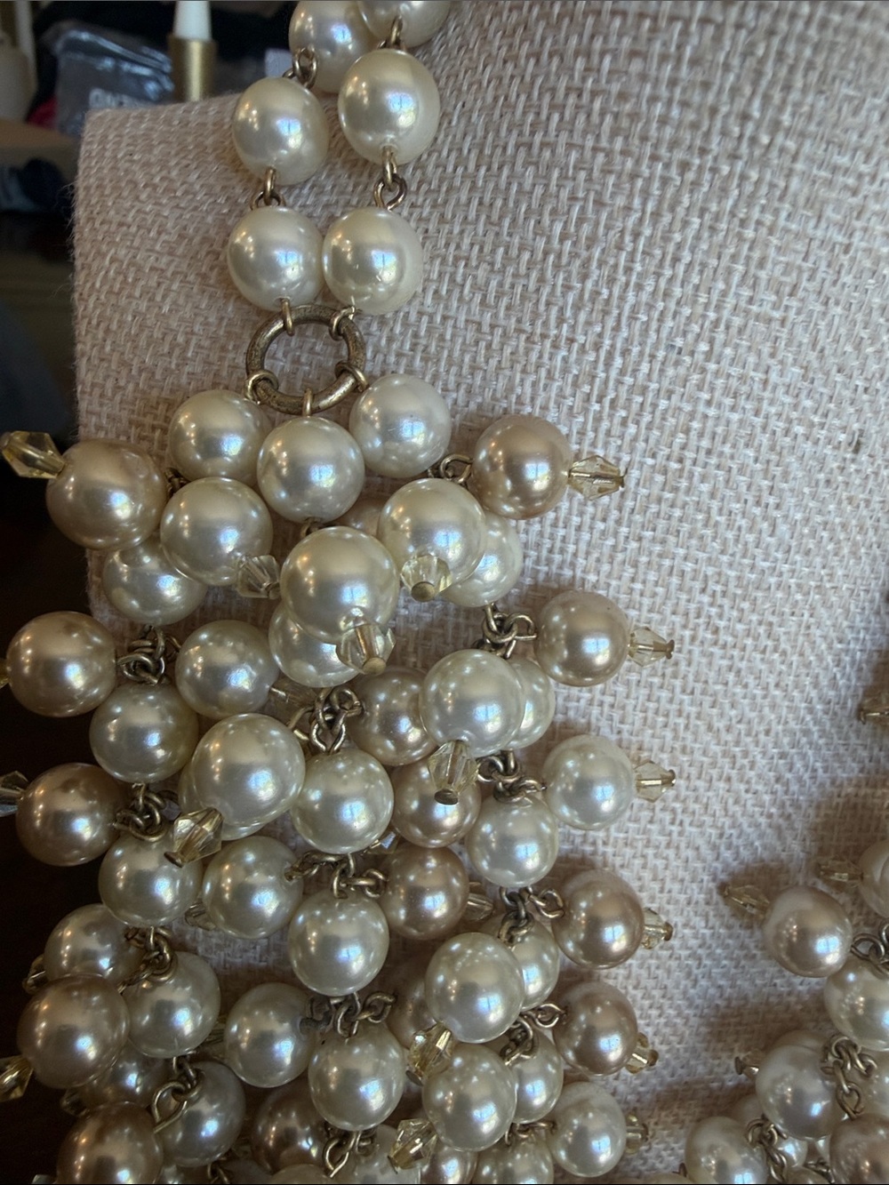 Pearl Cluster Statement Necklace - Cream/Gold - Picture 4 of 6